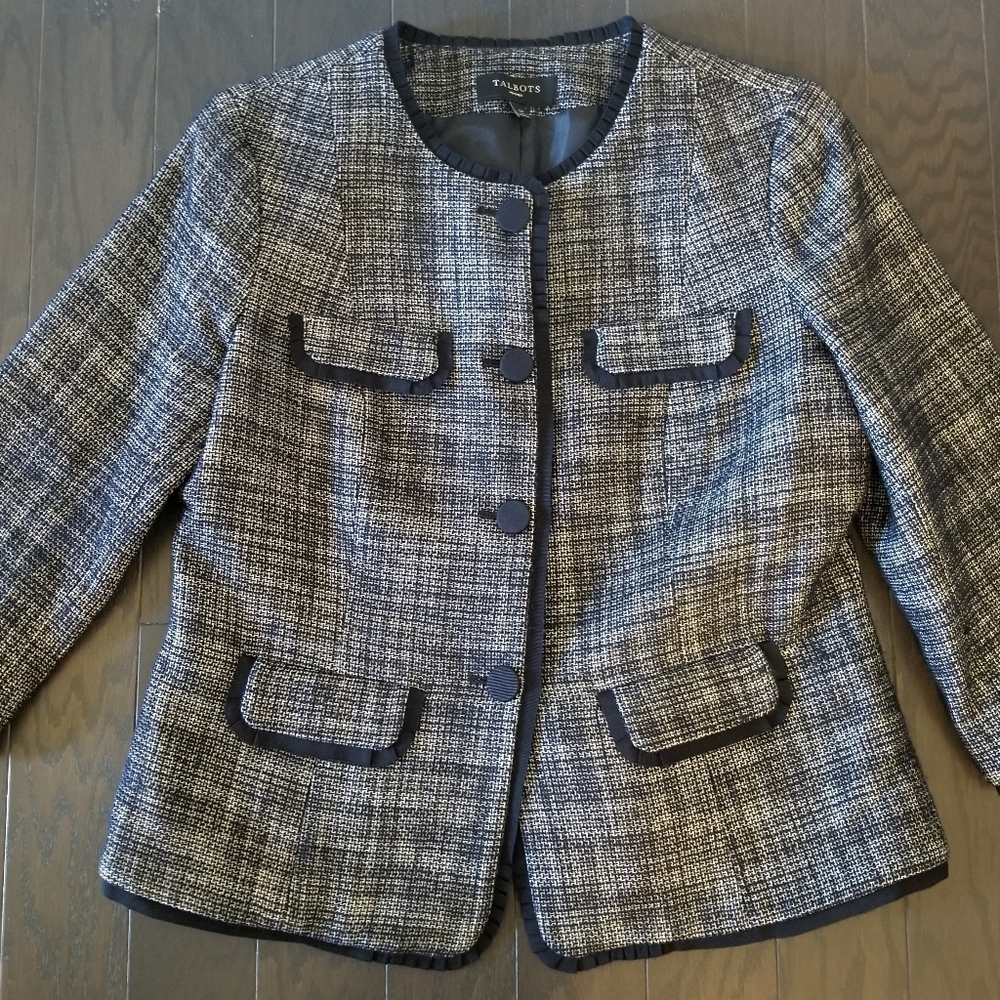 Talbots Petites Black Summer Tweed Blazer - 12p